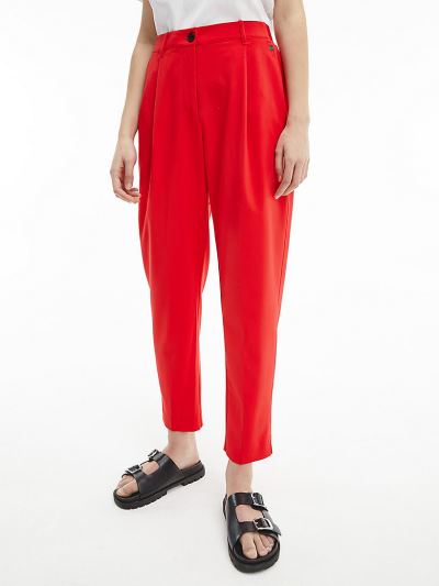 Calvin Klein Ruhák HU630919 | Calvin Klein Logo Waistband Tapered Női Nadrág Piros